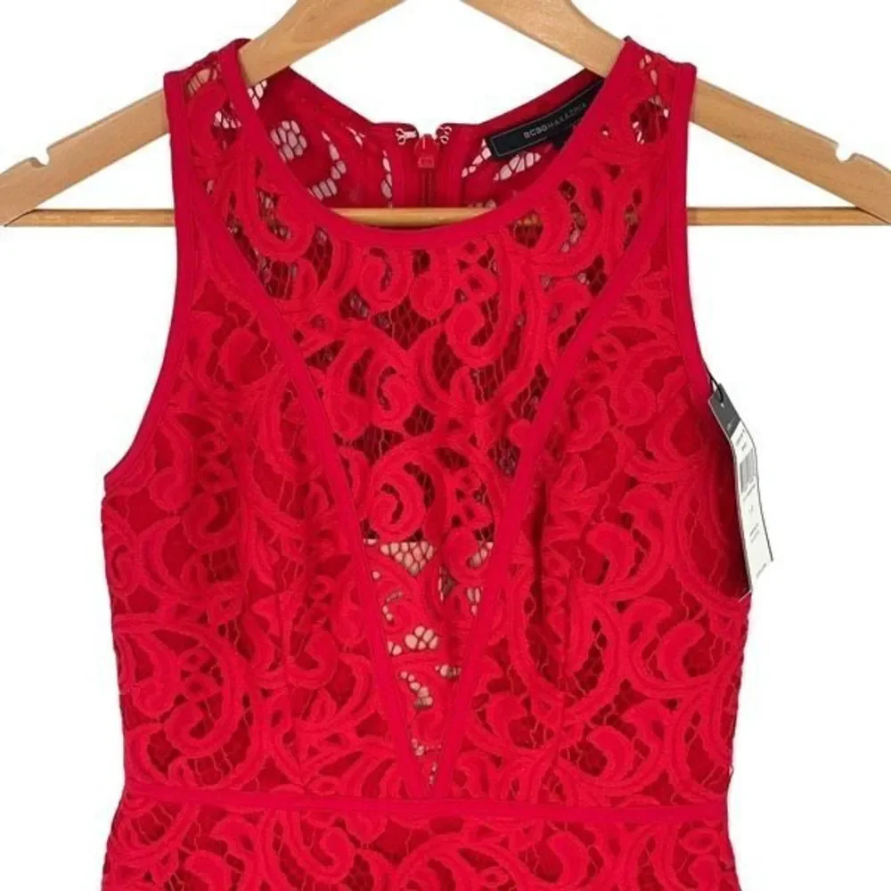 BCBGMaxAzria Womens Hanah Lace Cocktail Mini Dress‎ Burnt Red Size 2 NWT